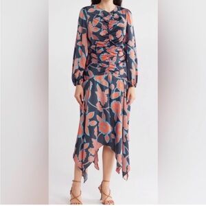 MELLODAY Asymmetrical Dress in Navy and Coral Floral